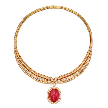 Van Cleef and Arpels ruby and diamond pendant necklace